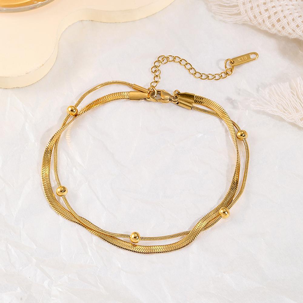 316L Edelstahl Goldfarben Doppellagige Fußkettchen Für Frauen Mädchen Neuer Trend Beinkette Wasserdicht Zirkon Geschenk Party gold