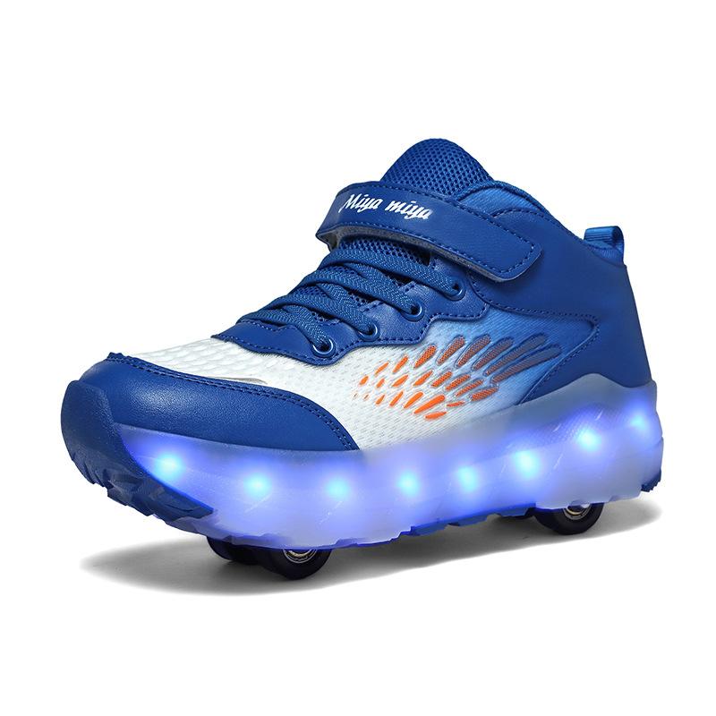 Kinder Ausreißschuhe Mädchen Doppelrad Leuchtskates Jungen Rollschuhe Studenten Leuchtschuhe 40 blau