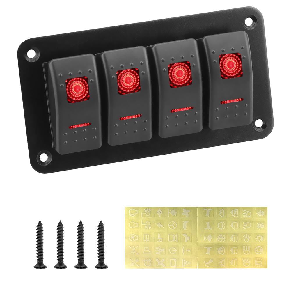 Steuerschalter-Panel, 4-Gang-Auto-Schalter-Panel für Auto, Marine, Wohnmobil, Wohnwagen, LED-Licht, Boot, Auto-Wippschalter, Auto-Ersatzteile rot