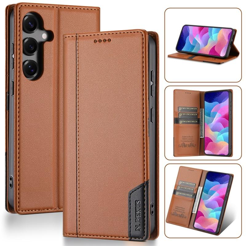 Magnetische Diebstahlschutz-Bürste Leder-Geldbörse Karten-Handyhülle für Samsung Galaxy S25 Edge S24 Ultra S23 Plus S22 S21 S20 FE S10 Hülle Samsung S24 Ultra braun