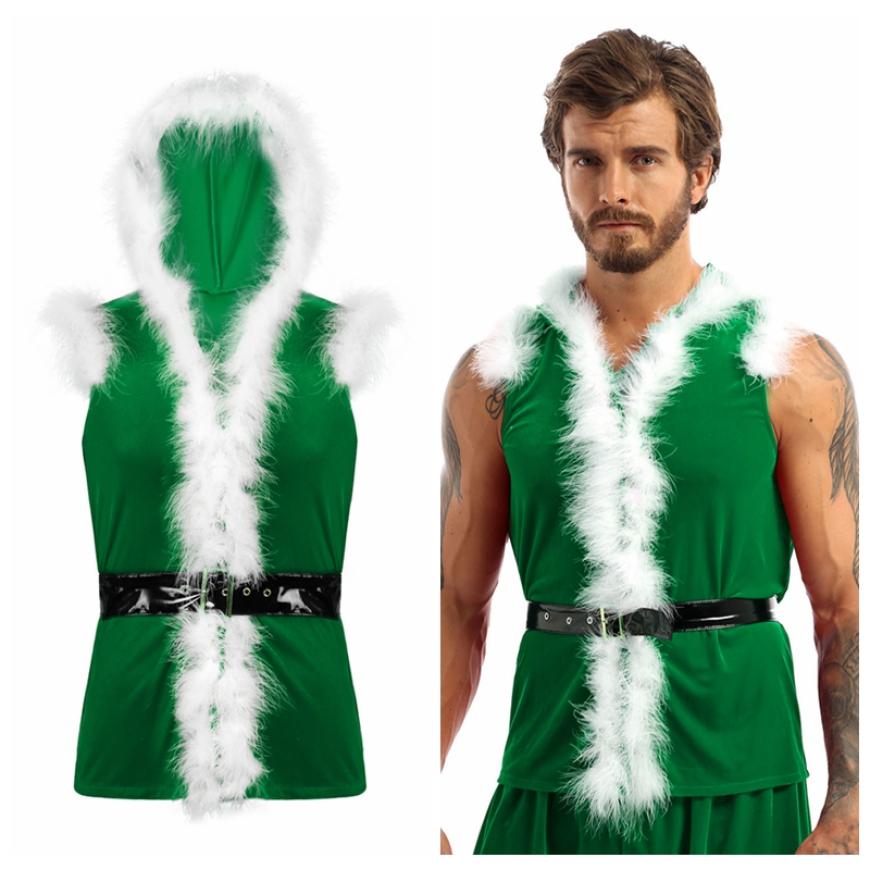 Weihnachten Dress Up Cosplay Kostüm Männer Samt Mit Kapuze Mantel Ärmellose Weste Weste Weihnachten Nacht Party Kleidung L grün