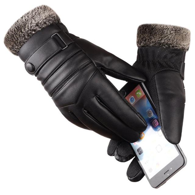 Herren-Lederhandschuhe, Wolle, warme Touchscreen-Handschuhe, wasserdichte Handschuhe, Pelz-Fäustlinge, beheizte Kaschmir-Handschuhe None