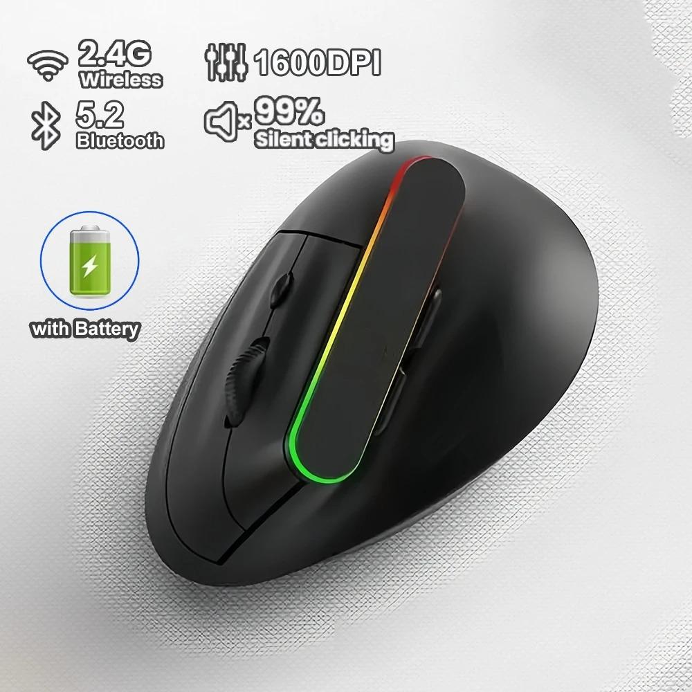 RGB Vertikale Maus 2.4G Drahtlose Maus Dual-Modus Bluetooth Maus Ergonomische Maus Wiederaufladbare Mäuse Leise Maus für PC Laptop schwarz