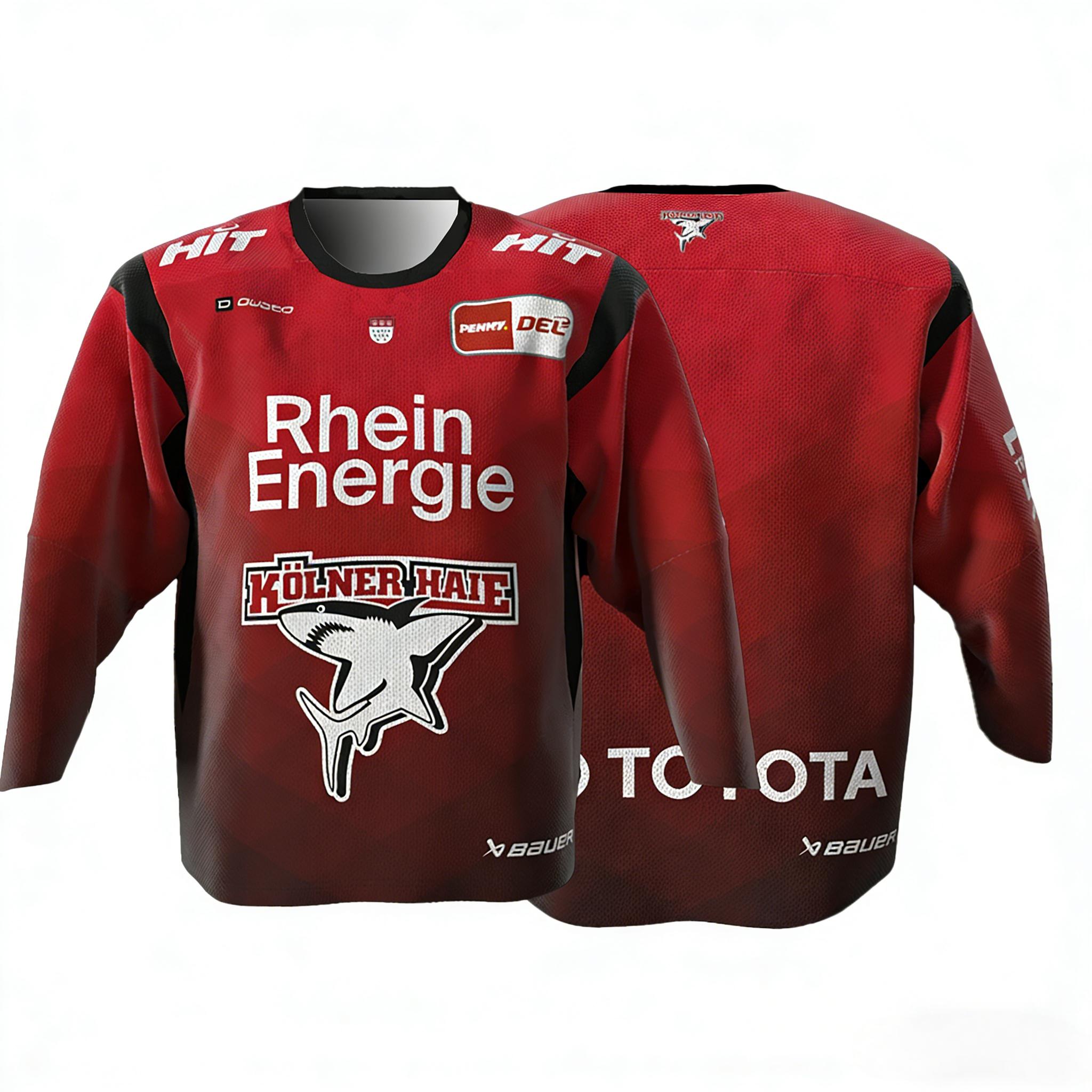 Herren Eltern-Kind Deutsches Eishockey Trikot Bedruckt Rundhals Langarm T-Shirt S red