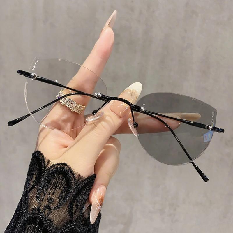 Neueste Modische HD Rahmenlose Damen-Myopie-Brille Ultraleichter Elliptischer Rahmen Luxus Hohe Qualität Damen-Brille 0 beige
