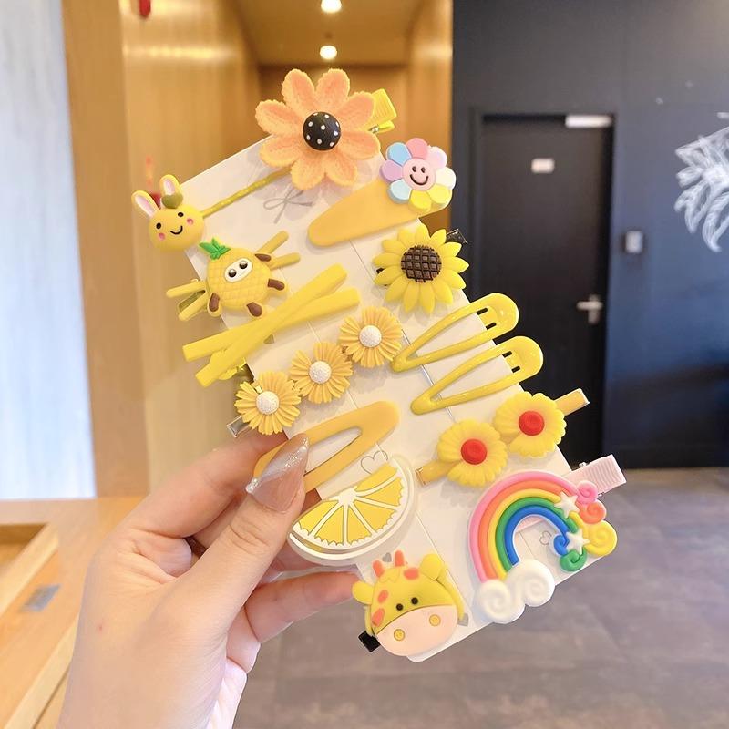 14 teile/satz Mädchen Süße Haar Clip Regenbogen FruitLovely Haar Zubehör Headwear Haarnadeln Nette Cartoon Haar Bands Kopfschmuck Barrettes gelb