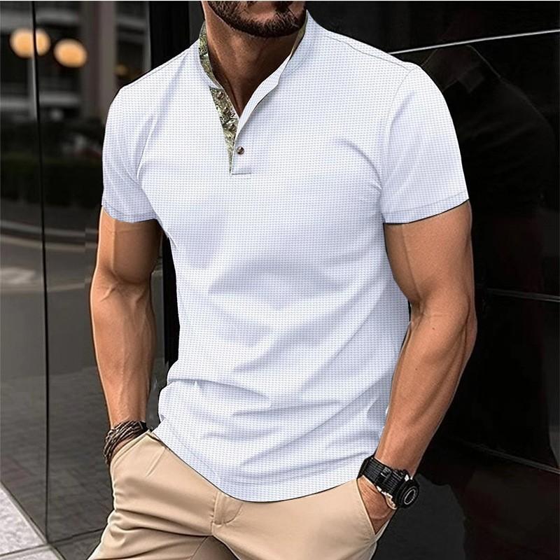 Neue herren POLO hemd doppel-schicht stehkragen kurzarm hemd mode lose körper hemd M weiß