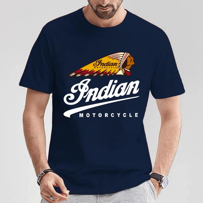 2024 männer T Shirt Casual Indians Motorrad T-shirt Grafik Übergroßen Motorrad Biker Cafe Racer Chopper Vintage Streetwear S-5XL M navy blau