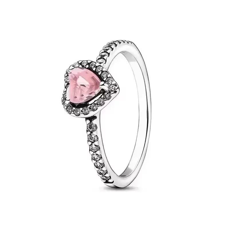 925 Sterling Silber Klassischer schillernder Ring mit Krone und runden Herzen, exquisiter leichter Luxus-Charm-Ring für Damen, Schmuckgeschenk 9&cubic zirconia cyanblau