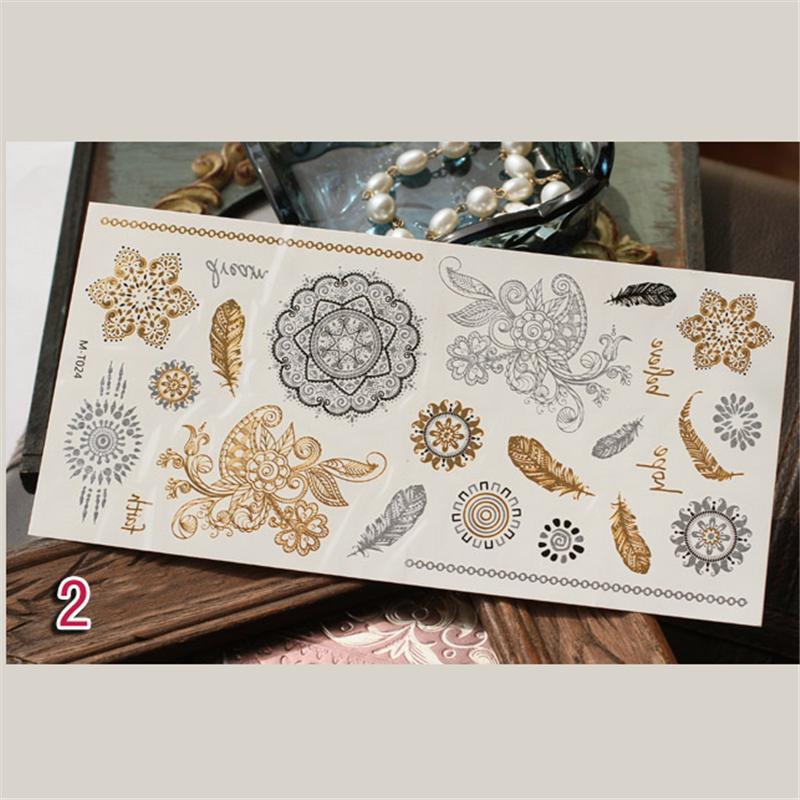 Metallic Bronzing Retro Temporäre Gold Tattoo Body Art Bokini Tattoo Handy Aufkleber Dekorationen frauen zubehör 2