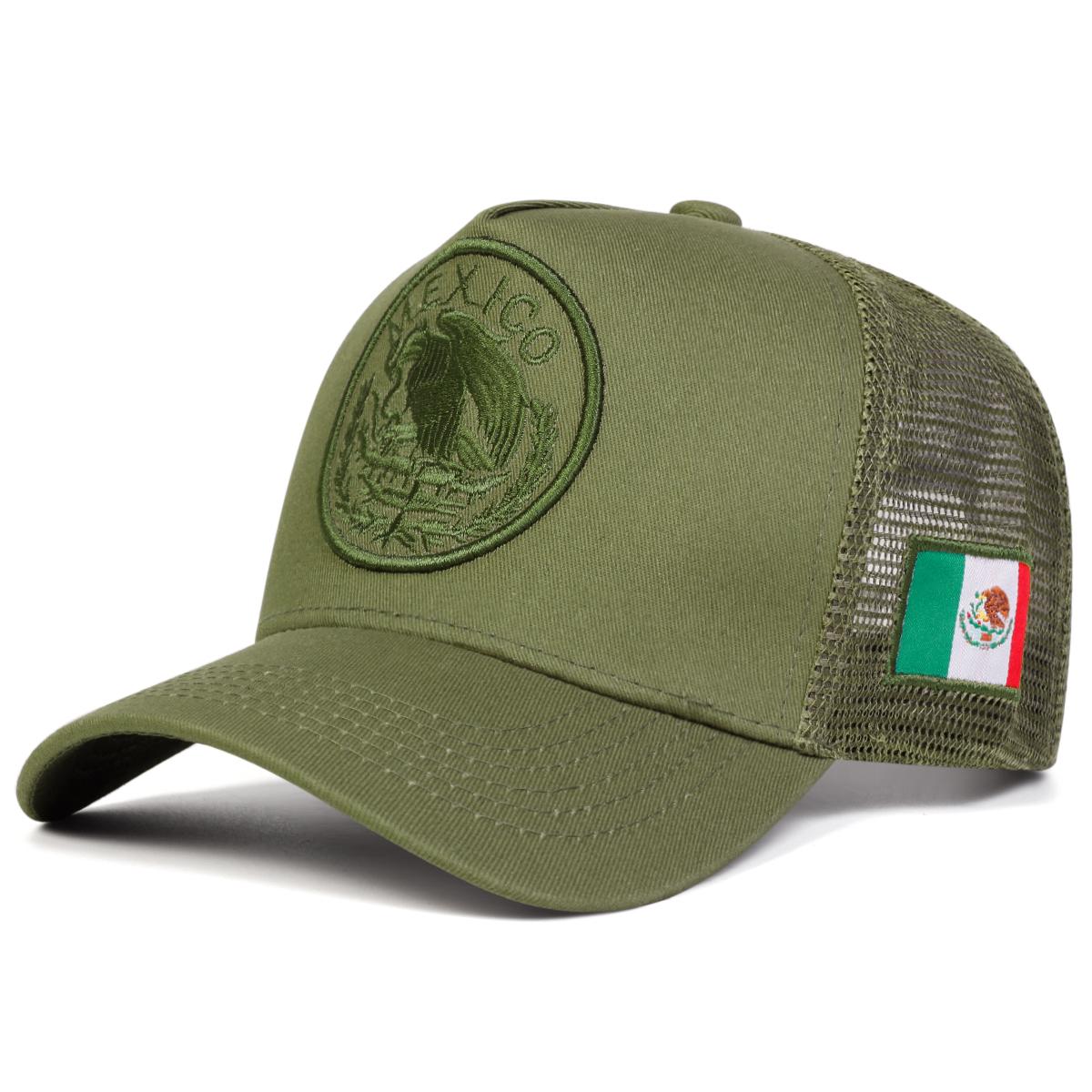 Herren Mexiko Flagge Bestickte Camouflage Baseballkappe Mesh Hut Outdoor Verstellbar Sonnenschutz Freizeit Hut Frühling Herbst Reise Tourismus Strandurlaub grün