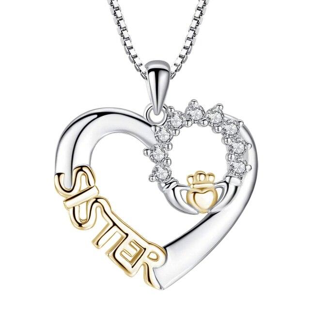 Damen Herz Halskette Geschenk Halskette Schwester Buchstaben Halskette Eingelegter Zirkon Kronenanhänger Halskette Glitzernd gold