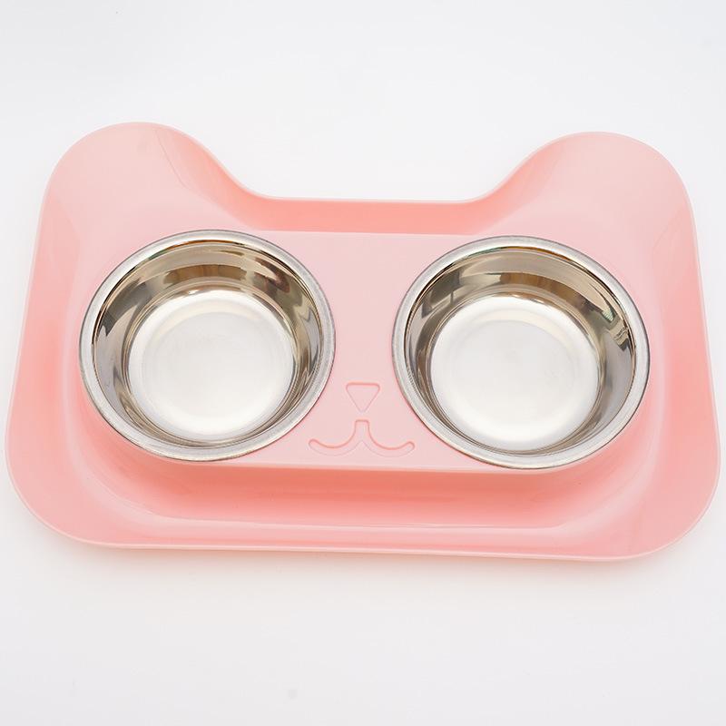 Doppel Pet Schüsseln Hundefutter Wasser Feeder Edelstahl Pet Trinken Feeder Dish Katze Welpen Fütterung Liefert Kleine Hund Zubehör rosa