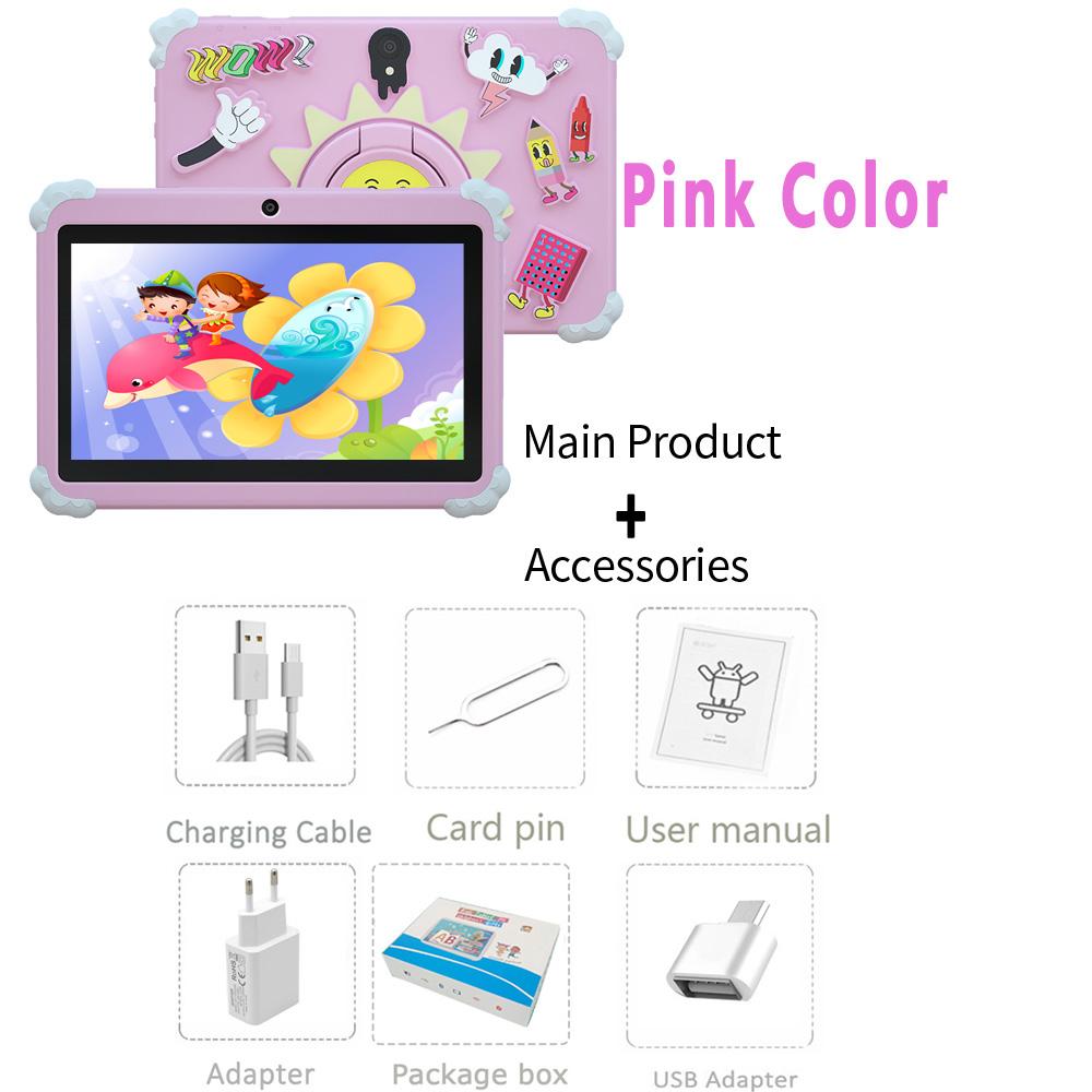 BDF 5G WiFi K1 Tablet 7 Zoll Kinder Kinder Tablet PC Android 13.0 Tablets PC 64GB Schönes Design Lernen Unterhaltung Geschenk Kinder Standard rosa