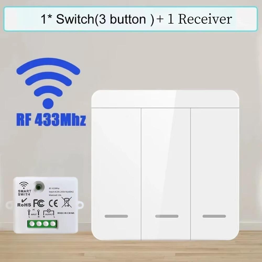 Drahtloser Smart Lichtschalter 433MHz RF 86 Wandschalter 1/2/3fach Interruptor Smart Beleuchtungsschalter Mini Relais Empfänger für Zuhause LED Licht Lampe Ventilator witch 3 Gang 1 Receiver