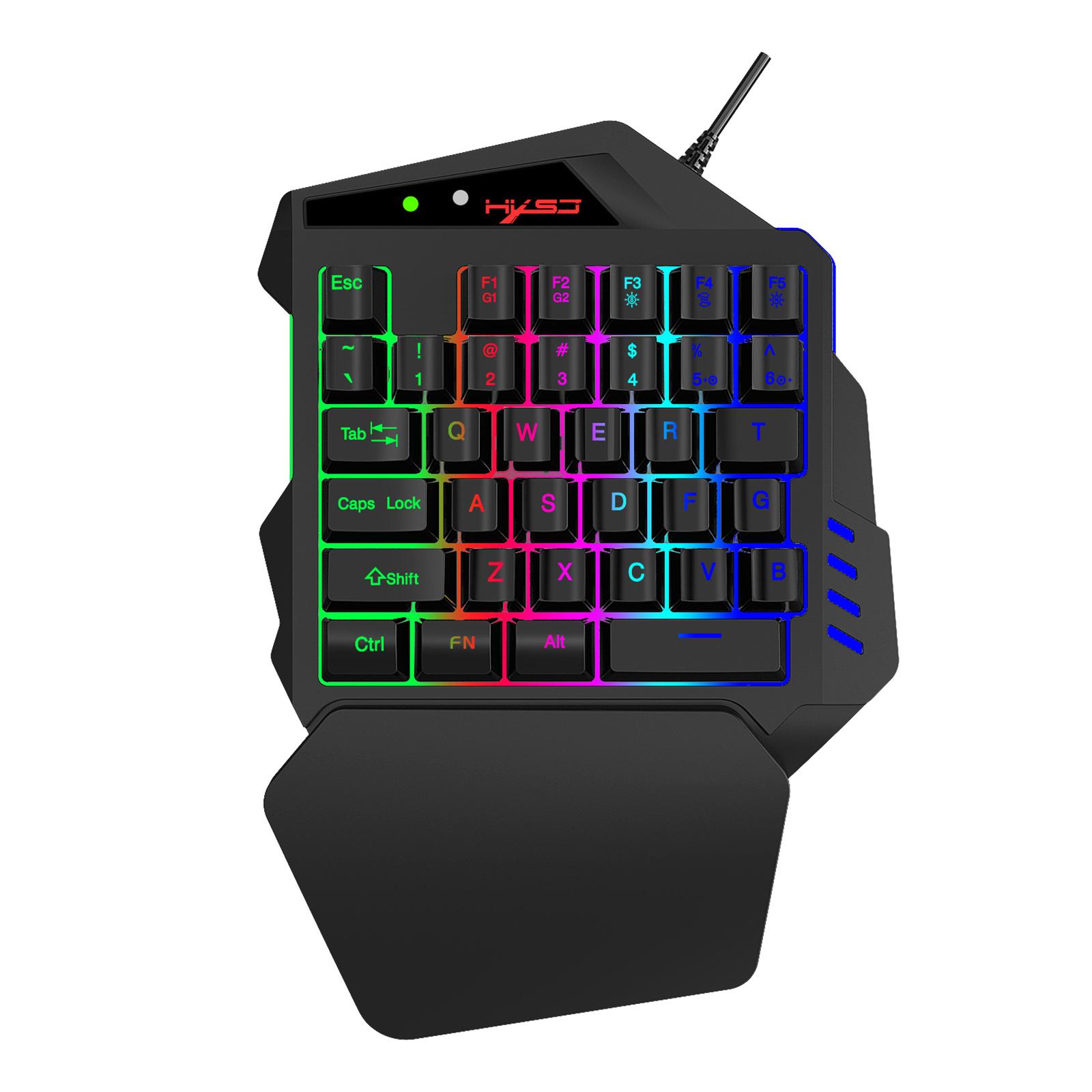 HXSJ V500 Einhand-Gaming-Tastatur, RGB-USB-verkabelte, beleuchtete Tastatur mit Konverter-Gaming schwarz