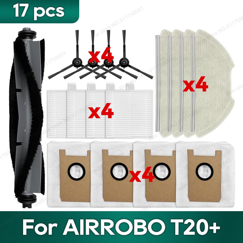 Passend für AIRROBO T20+ / T25+ / T30+ / L40+ / L50+ / L60+ / FIXR T20 Zubehör Hauptbürste Hepa-Filter Staubbeutel Mopp-Waschlappen