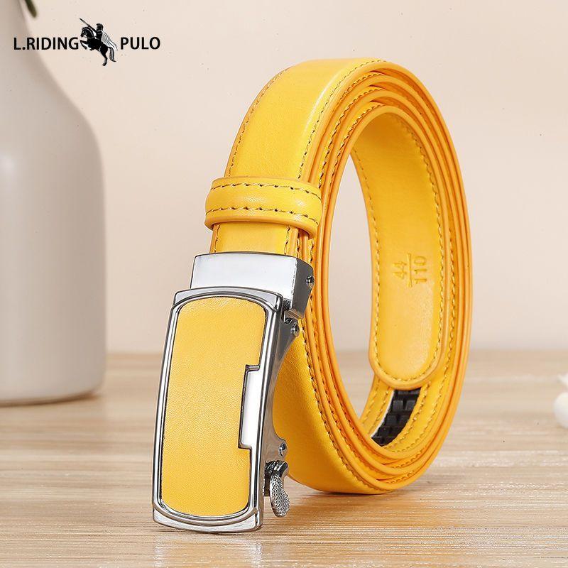 Echtleder Gürtel Gelb Rindsleder Rot Automatische Schnalle Gürtel Blau Weiß Orange Farbe Gürtel 100cm gelb