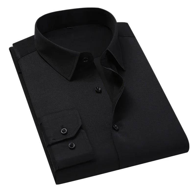 Neues Übergrößen 6XL 7XL 8XL Weißes Hemd Schlank Einfarbig Langärmliges Hemd Business Casual Hemd Herrenmarke Klassisch 8XL schwarz