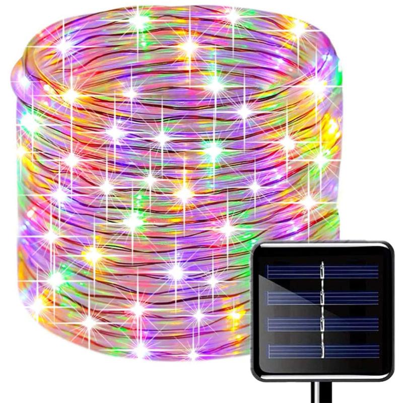 32 m/22 m/12 m/7 m Solar-LED-Lichtstreifen für den Außenbereich, Geländerdekoration für den Außenbalkon, wasserdichtes Solar-Landschaftslicht, Weihnachtslicht im Innenhof Rope 32M 300LED bunt