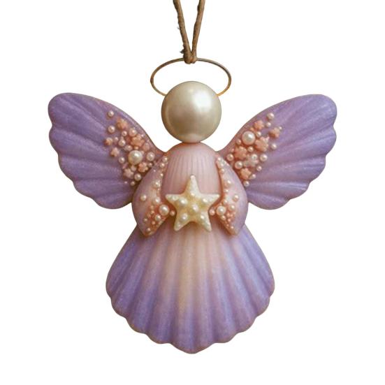 Engel Muschel Ornament Weihnachtsbaum Hängeornamente Meer-inspirierte Engel Dekorationen Handgefertigte Muschel Engel Akzente für Küstenstrand violett