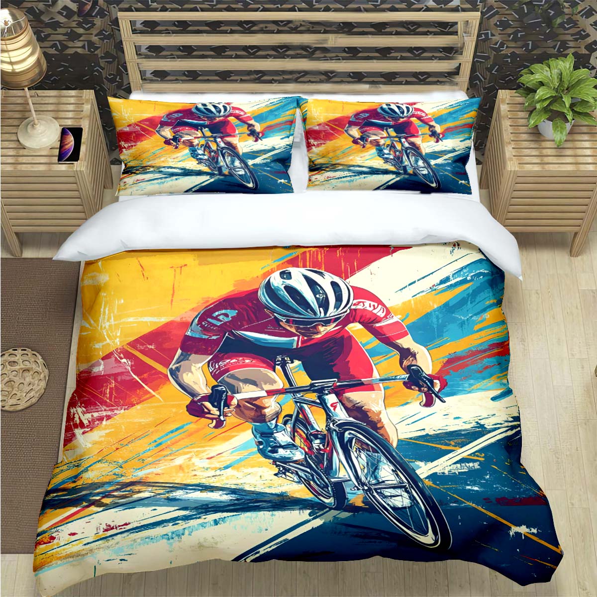 Moderne Mountainbike Ttadej Pogacar Druck Bettwäsche Sets Bettenzubehör Set Bettbezug Bettdecke Set Bettwäsche Set Luxus Geschenk EU Single(135*200cm)3pcs
