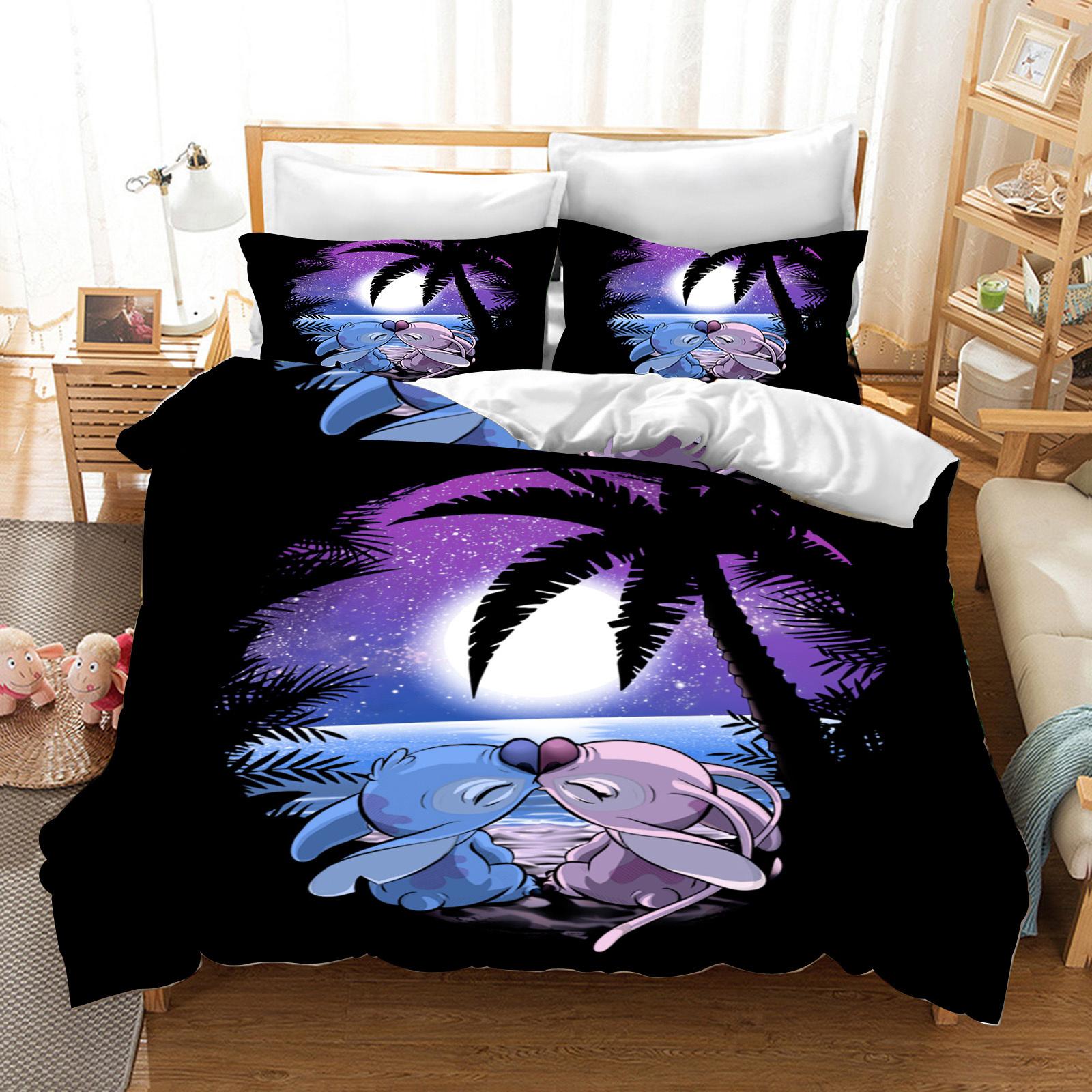 Stitch Bedrucktes Schlafzimmer Bettwäscheset Bettbezug Weihnachtsgeschenke Komfort Cartoon Mit Kissenbezug für Kinder und Erwachsene AU Single(140*210cm)3pcs