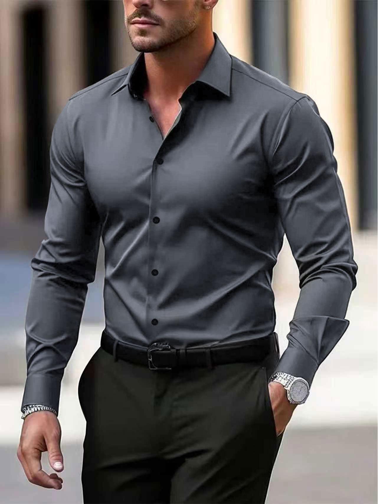 Herren Langarm Weißes Formelles Hemd - Slim Fit, Große Größen, Business- & Arbeitskleidung-Optionen Verfügbar XL dunkelgraue