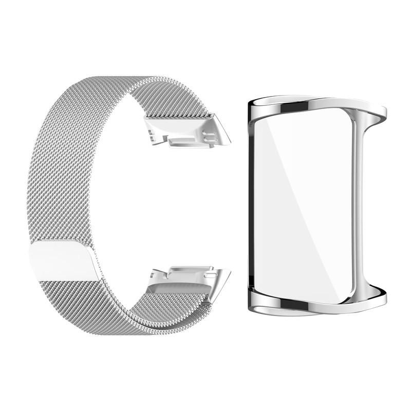 Gehäuse+Armband für Fitbit Charge 6 5 Ersatzband Armband Edelstahl Uhrenarmband und TPU Schutzhülle Fitbit Charge 5 silber