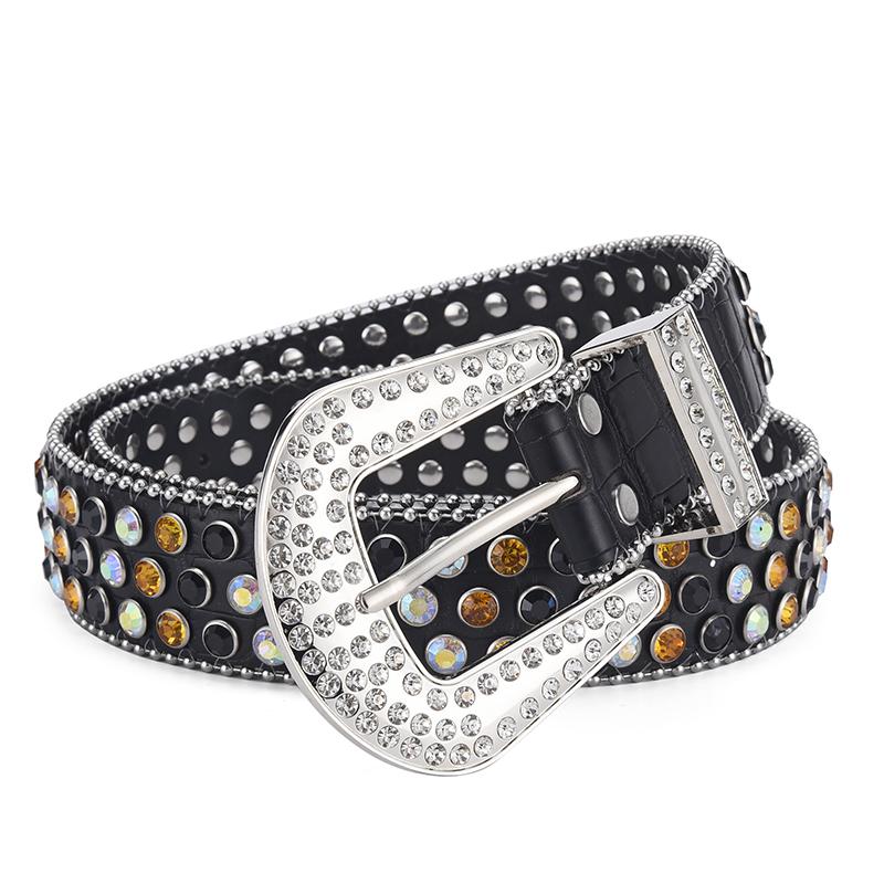 Herren Jeans Strass Große Größe Gürtel Damen Gürtel Western Denim Glänzende Nieten Design Leder Hiphop Punk Rock Y2K Stil Gürtel 115CM