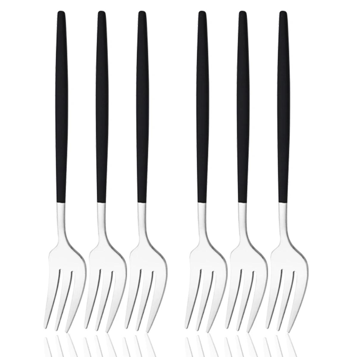 6 Stück Edelstahl Kleine Gabel Besteckset Schwarz Gold Geschirr Kuchengabel Obstgabel Dessertgabel Besteck Küchenzubehör