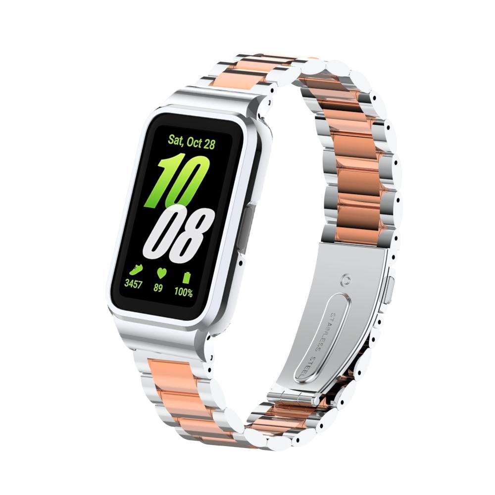 Armband + Hülle für Samsung Galaxy Fit 3 SmartWatch Zubehör für Samsung Galaxy Fit 3 Metallarmband Schutzhülle Abdeckung Rahmen For Samsung Galaxy Fit 3 silber/rose gold