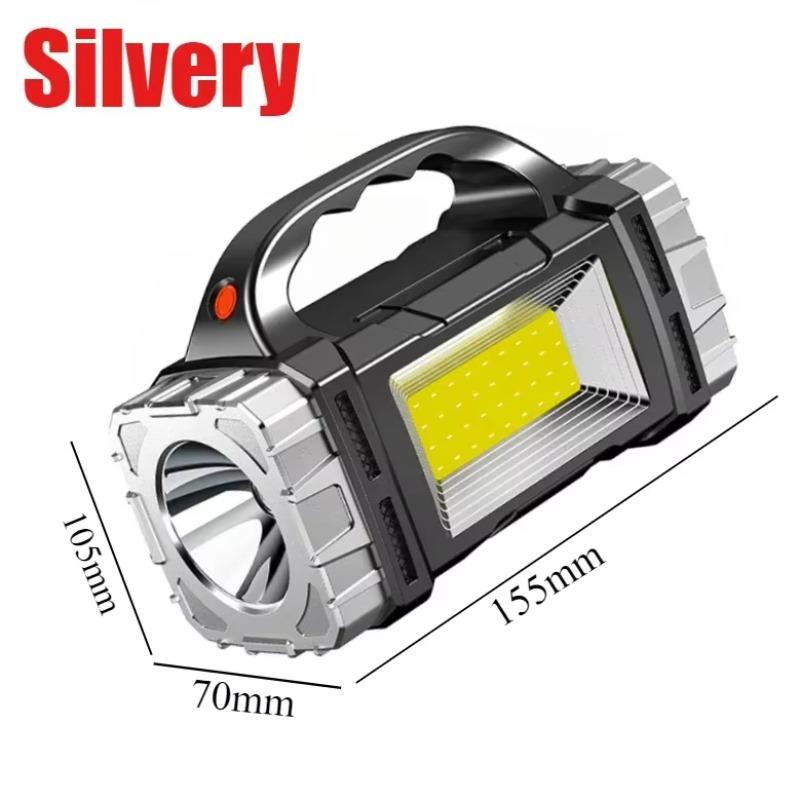 Solar Taschenlampe Tragbare Weiße Licht Suchscheinwerfer Hand-Taschenlampe Große Kapazität Wasserdicht Notfall Campinglicht Scheinwerfer Silvery(White light)