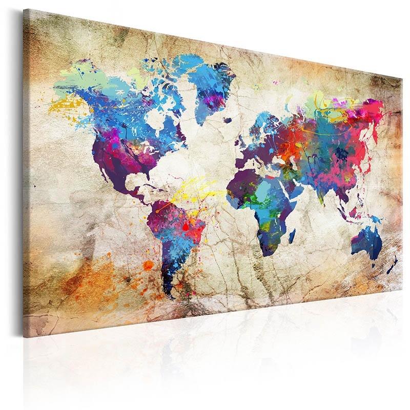 Ungerahmter 1 Panel HD-gedruckter Leinwanddruck, Gemälde Weltkarte, Heimdekoration, Wandbilder für Wohnzimmer, Wandkunst auf Leinwand 20*40cm