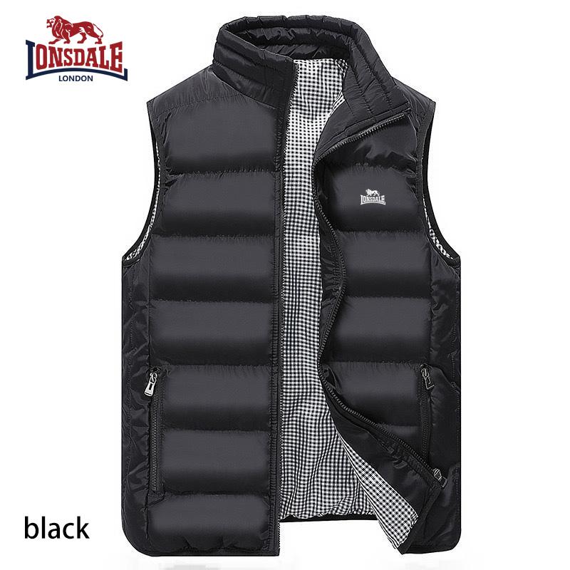 Lonsdale Bestickte High-End Baumwoll-Weste Jacke, Herren Herbst/Winter Mode Lässig Bequem Ärmellose Jacke M schwarz