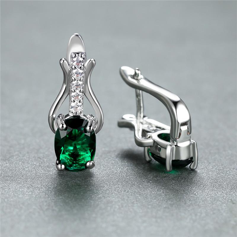 Rose Gold Farbe Ohrringe Oval Cut Rot Weiß Schwarz Stein Weiblichen Hochzeit Schmuck Luxus CZ Klaue Ohrringe für Frauen Tropfen ohrringe grün/silber