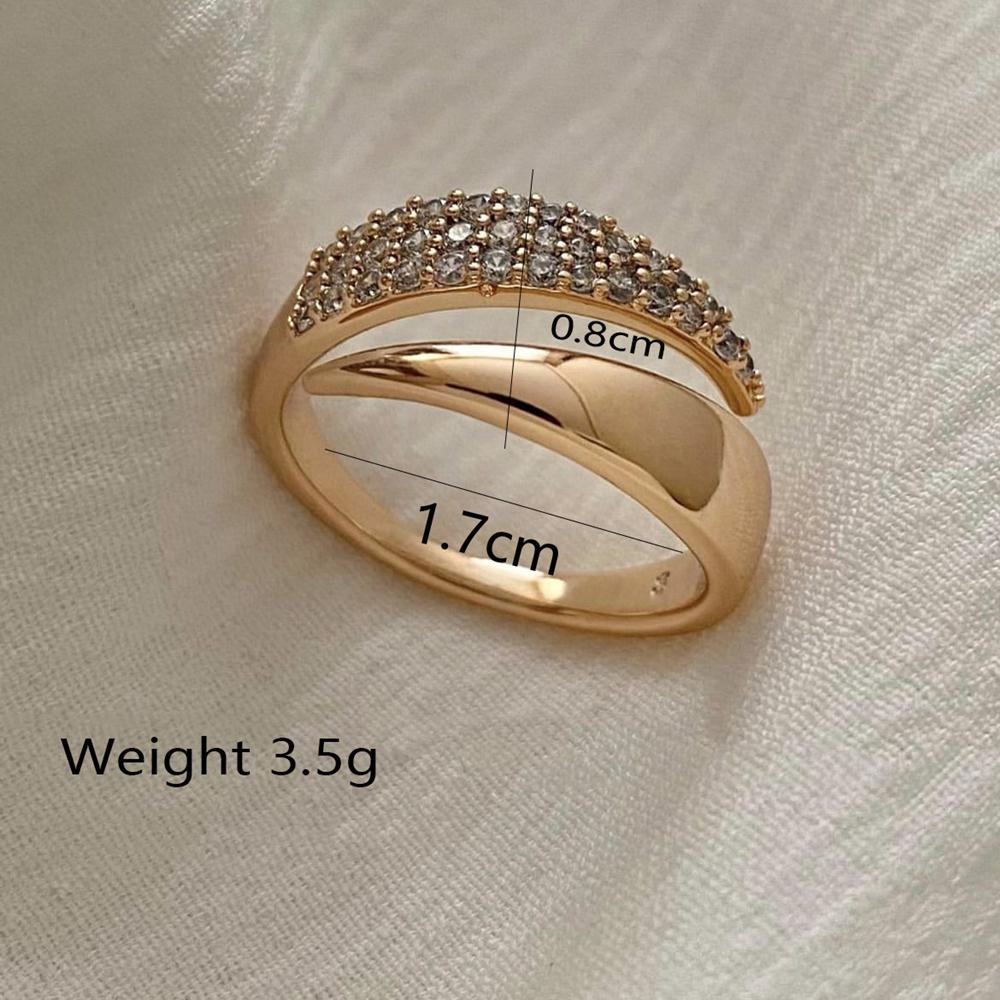 Goldfarbener geometrischer offener Zirkon-Ring für Frauen, koreanischer Modeschmuck, elegante Alltagsaccessoires gold