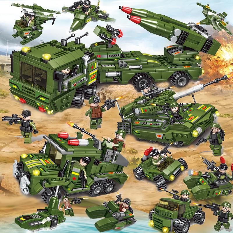 LELE 1000PCS Tank Bausteine 8in1 Militärische Heavy Tank Modell Baustein Armee Spielzeug für Jungen Missile-713Pcs