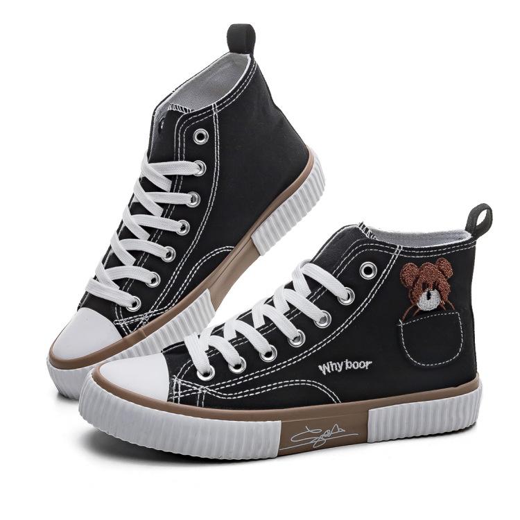 Pocket Bear High-Top Canvas Schuhe Damen Ins Canvas Schuhe Vielseitige Niedliche Board Schuhe Neu Weiß Damen Schuhe 40 schwarz