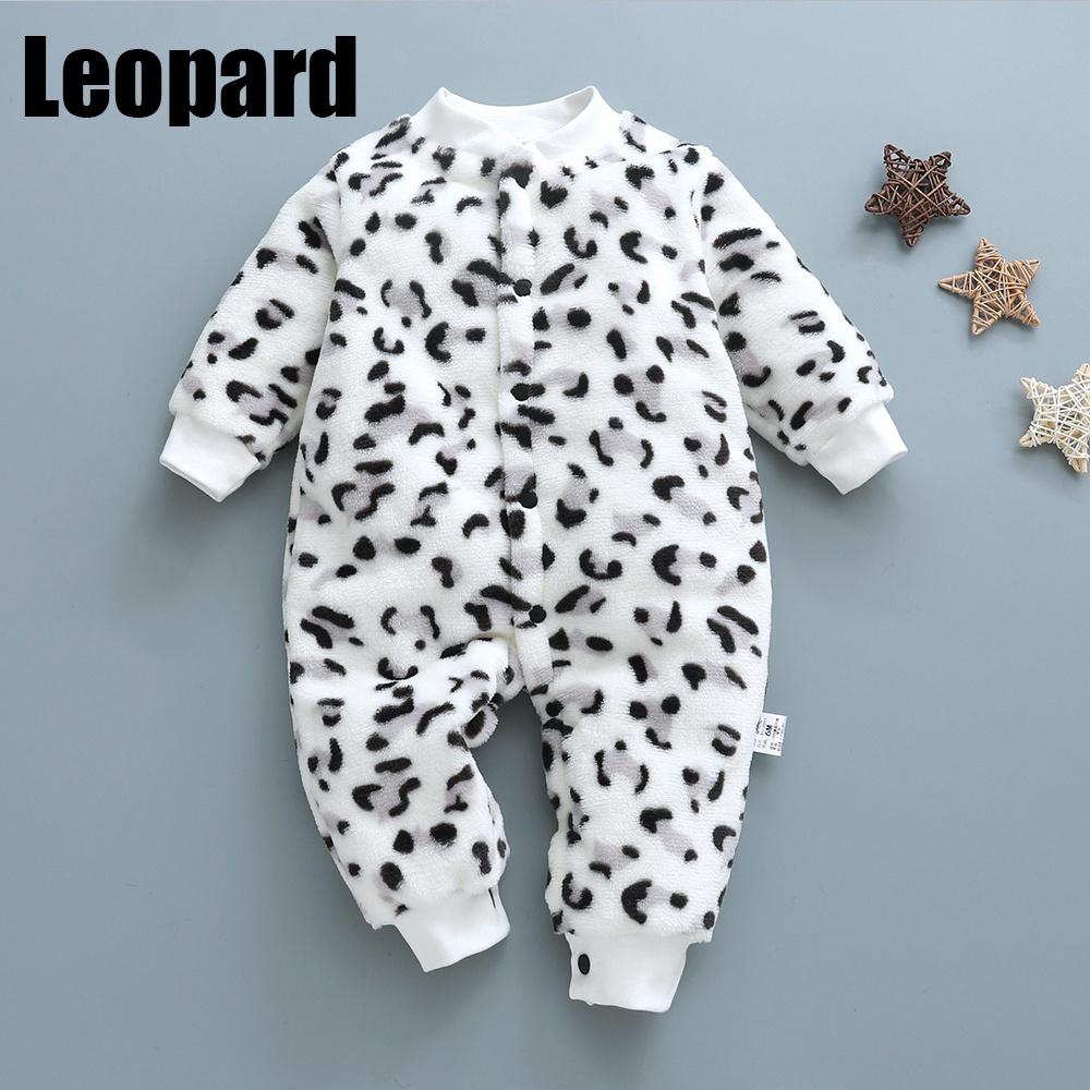 Babykleidung Kleidung Frühling, Herbst und Winter Verdickte Baby-Männer und Frauen Korallenflanell Warme einteilige Kleidung Pyjamas 59cm Leo-Print