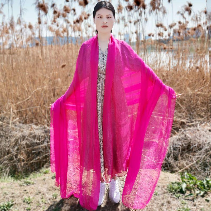 Extra großer Schal, einfarbiger Schal, Damenmode-Schal, Chiffon-Tanzschal, Sonnenschutz, Strandtuch, max. Größe ist 3*1,5m (±5-10cm Fehler) L: 3M * W: 1.5M rose rot