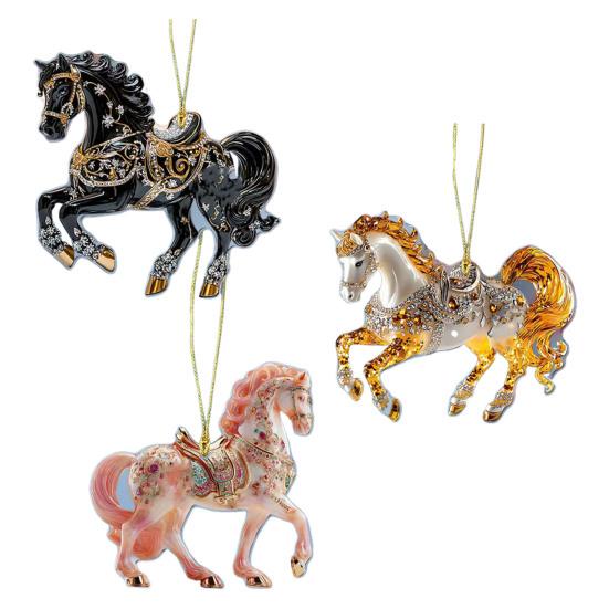 Pferd Weihnachtsschmuck Glitzer Strass Pferd Weihnachtsbaum Hängeornament 2D Flach Acryl Auto Rückspiegel Anhänger für Feiertags-Wohndekor C