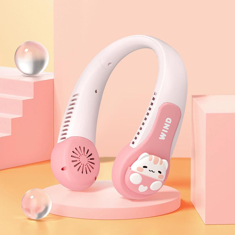 3000 mAh Hängender Halsventilator Tragbarer blattloser Ventilator Persönlicher tragbarer Nackenbügel-Ventilator ohne Blätter Wiederaufladbarer USB-Ventilator Mini-Halskettenventilator rosa