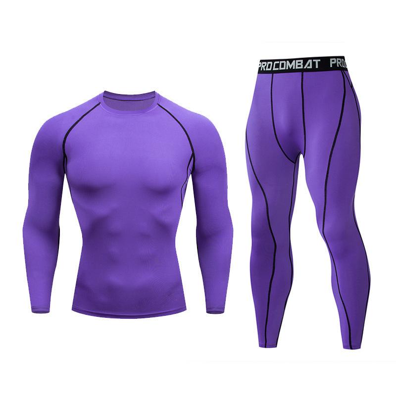 2 Stück Herren Kompressions Sportbekleidung Anzug GYM Tight Sport Yoga Sets Workout Jogging Fitness Kleidung Trainingsanzug Hosen Sportlich XL violett