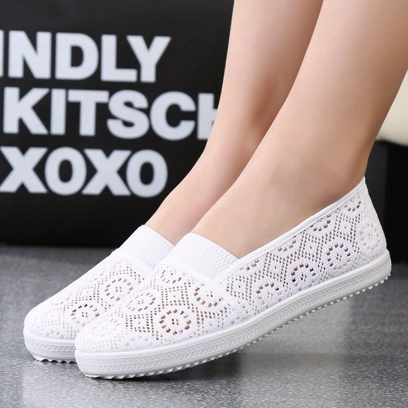 Einfarbig Baumwolle Leinen Schuhe frauen Schuhe Atmungsaktive Thread Leere Mesh Turnschuhe frauen Casual Mesh Faul Mesh Schuhe 38 weiß