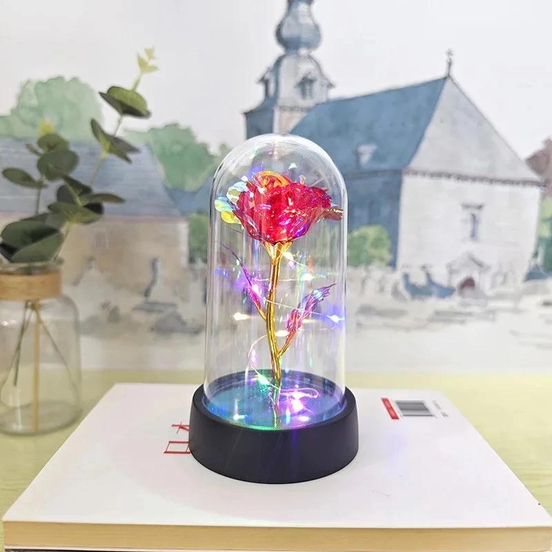 Künstliche Rosenblüten, Valentinstagsgeschenk für die Freundin, ewige Rose, LED-Licht, Folienblume, Hochzeitsdekor, Weihnachtsgeschenke Colorful light rot