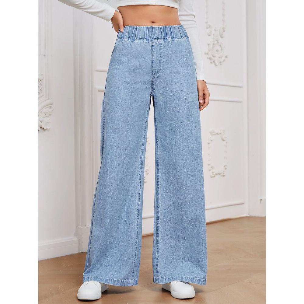 Retro Lässige Damenjeans 2025: Lockere Gerade Weite Lässige Lange Hose Small hellblaue