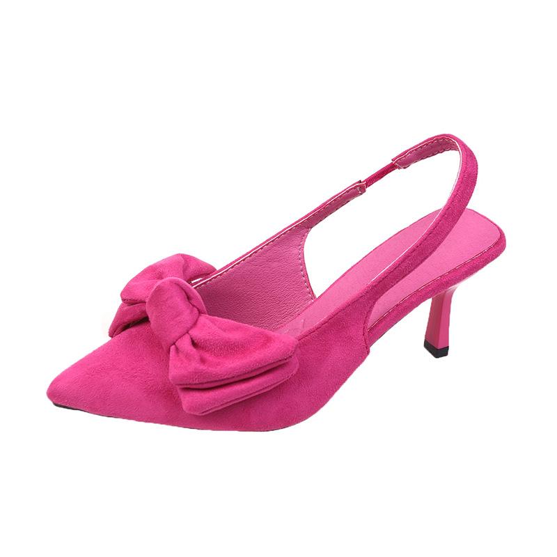 Mode 2024 Sommer Schleifensandalen Damen High Heels Spitzpumps Mode Baotou Dünne Riemensandalen Slipper Damen Elegante Kleidschuhe 37 rose rot