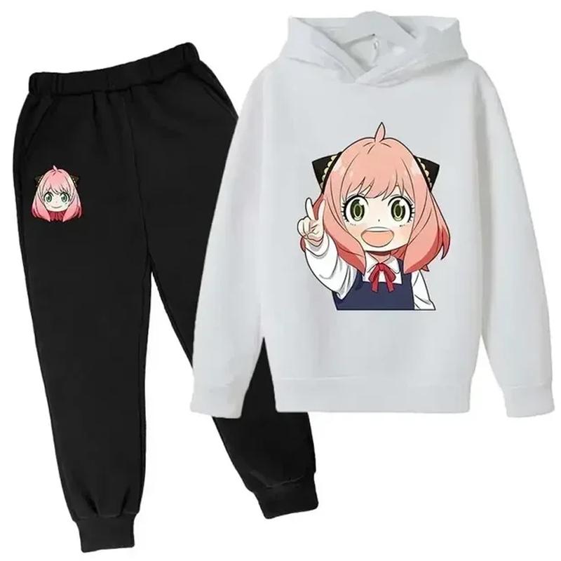 SPY X FAMILY Anya Forger Hoodies Anzug Mädchen Kinder 2-14 J Langarm Hose Kinderbekleidung Winter- und Herbstkleidung 140 weiß