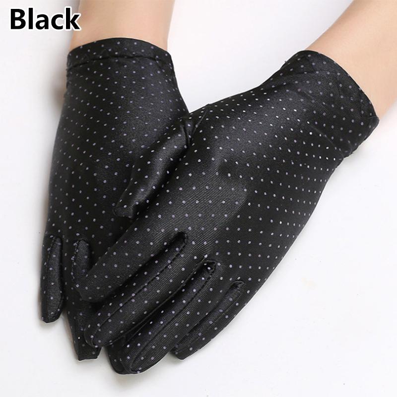 1 paar Frauen Sonnenschutz Handschuhe Mode Dünne Anti-Uv Kurze Handgelenk Handschuhe Dot Elastische Fäustlinge Dame Handschuhe Gestrickte Stoff Vintage schwarz